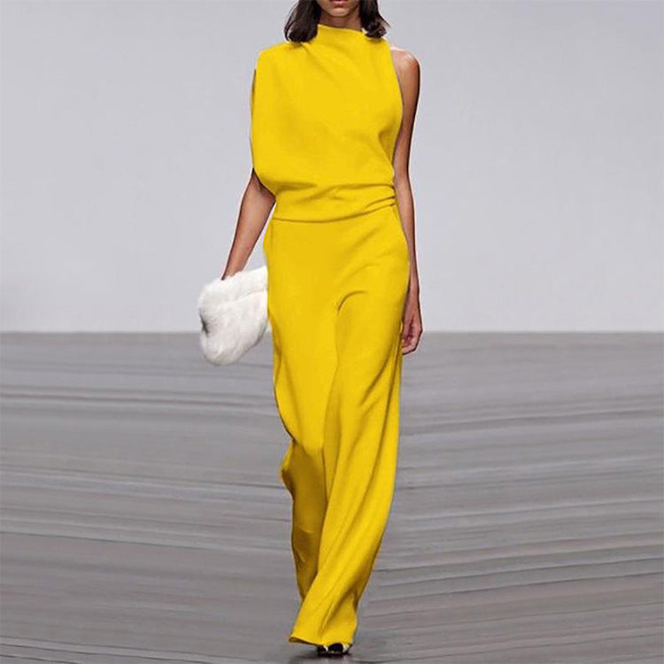 Pants Color One Shoulder Pile Collar Jumpsuit Popular Dress Trousers