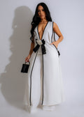 Camellia Bow Sleeveless Long Vest Wide Leg Pants Set