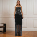 Special Interest Design Rhinestone Tube Top Bandage Dress Mesh Stitching Maxi Dress Party Dress