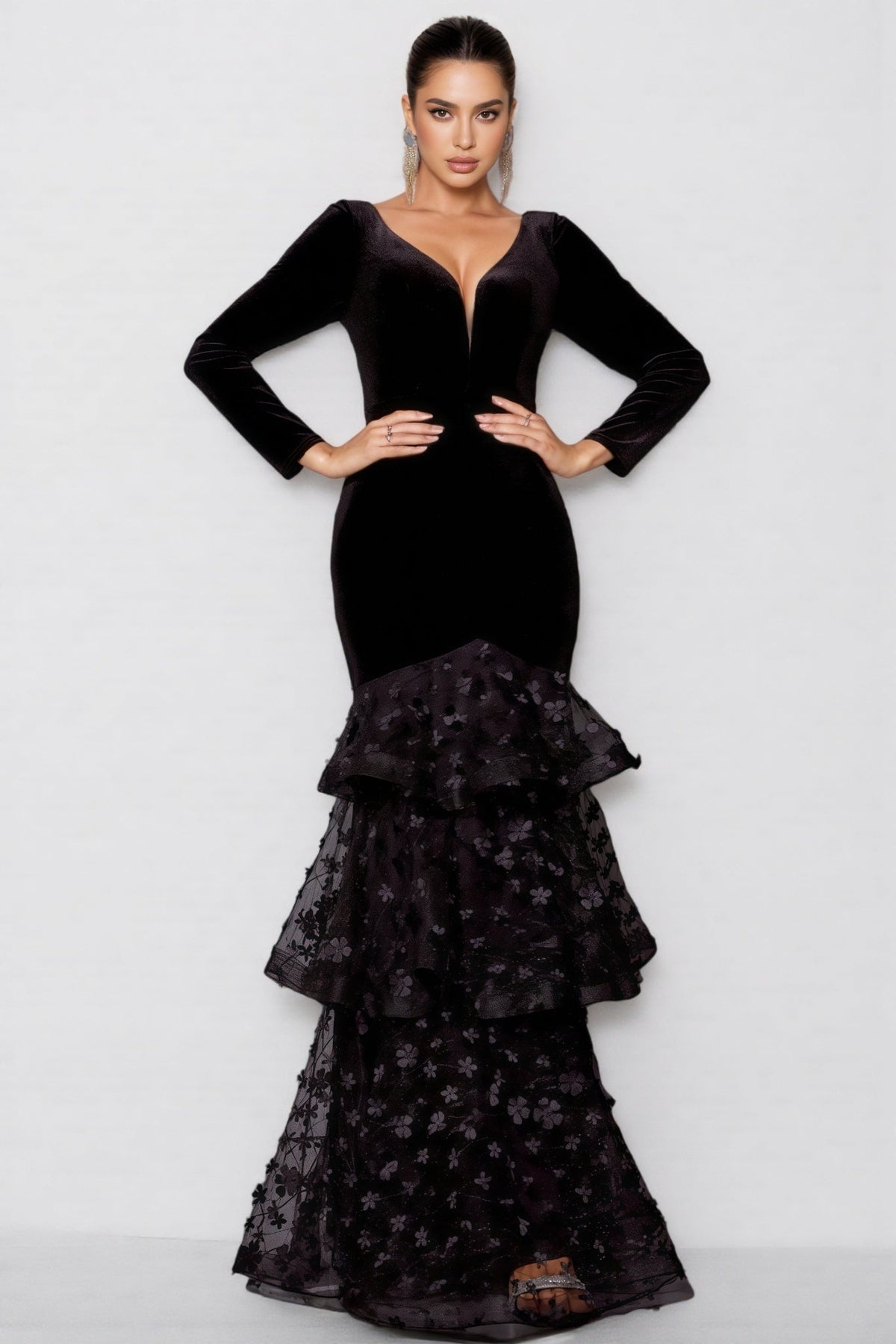 Nader Black Layered Mesh Maxi Dress