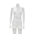 Clothing Summer Wear Suit Street Hipster Color Sleeveless Cold Shoulder Vest Lace Trimmed Shorts Cotton