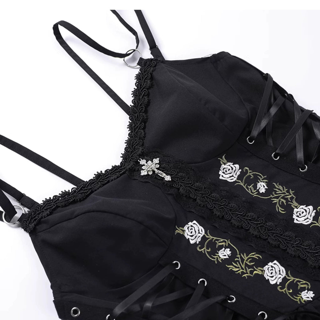 Wannathis Gothic Lolita Dress Set - Black Corset Mini Dress With Lace Bolero and Gloves