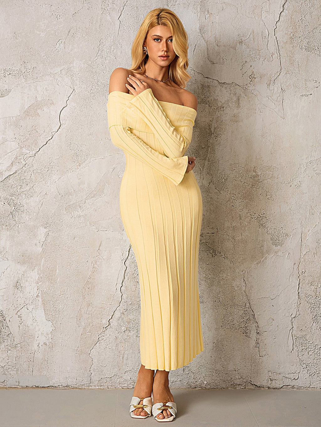 Off Shoulder Knitted Bodycon Dress