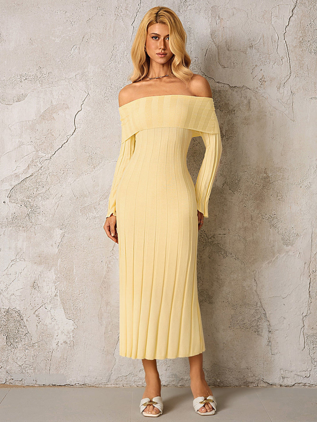 Off Shoulder Knitted Bodycon Dress