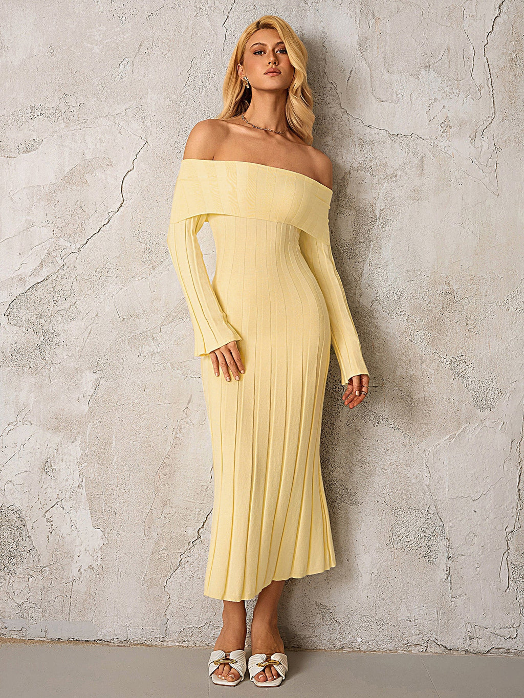 Off Shoulder Knitted Bodycon Dress