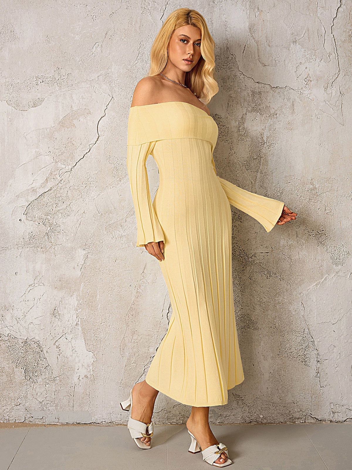 Off Shoulder Knitted Bodycon Dress