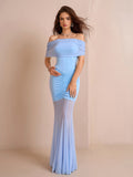 Off Shoulder Ruched Mesh Bodycon Dress