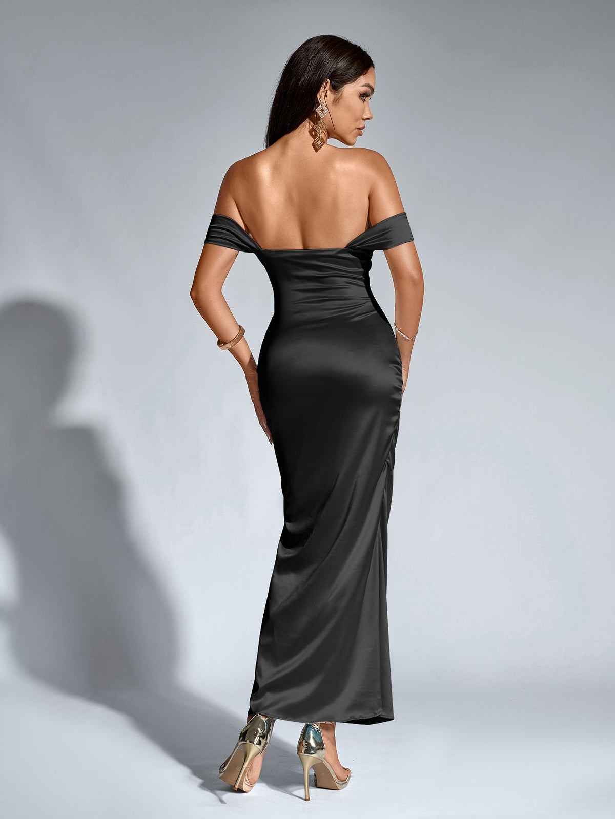 Off Shoulder Satin Backless Mermaid Dress