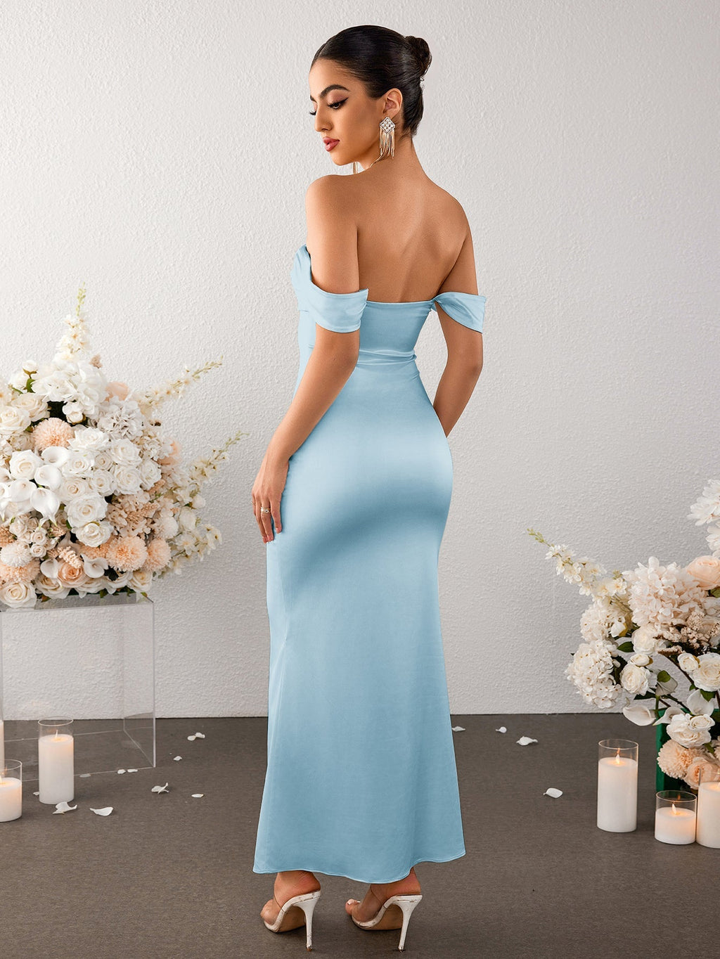 Off Shoulder Satin Backless Mermaid Dress