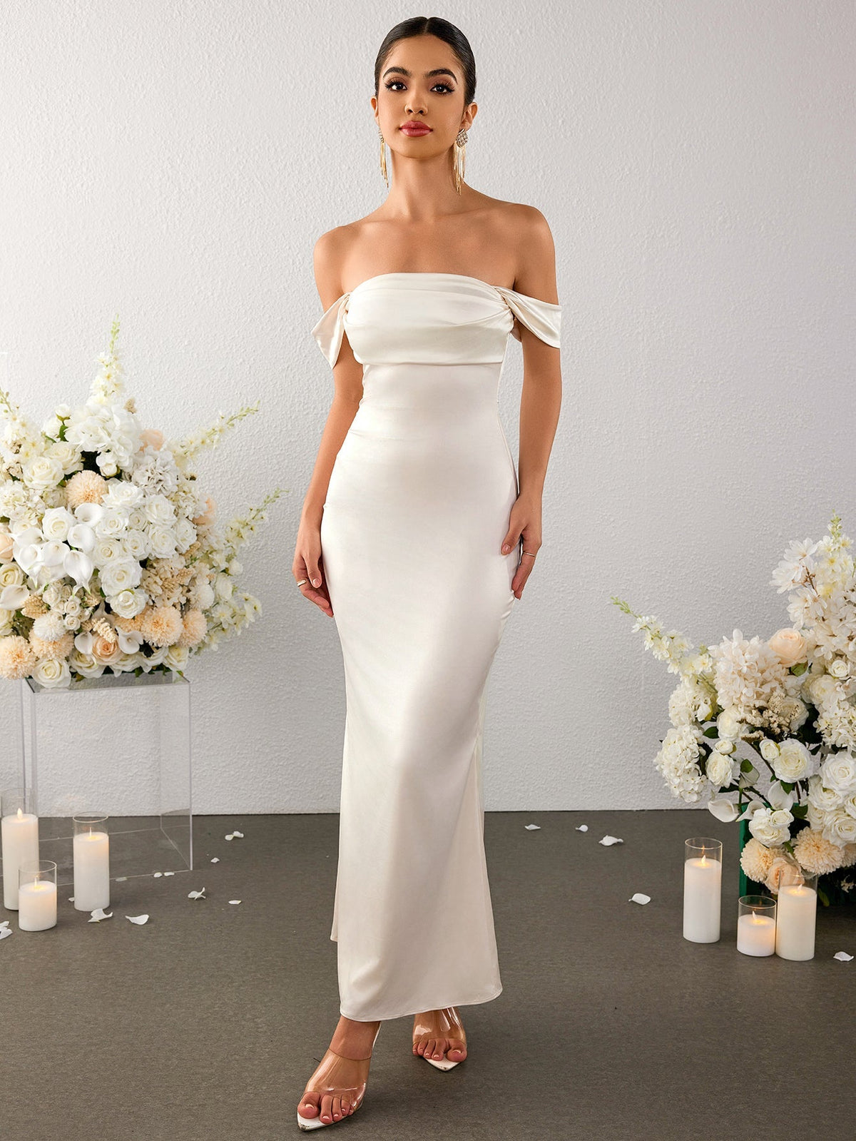 Off Shoulder Satin Backless Mermaid Dress