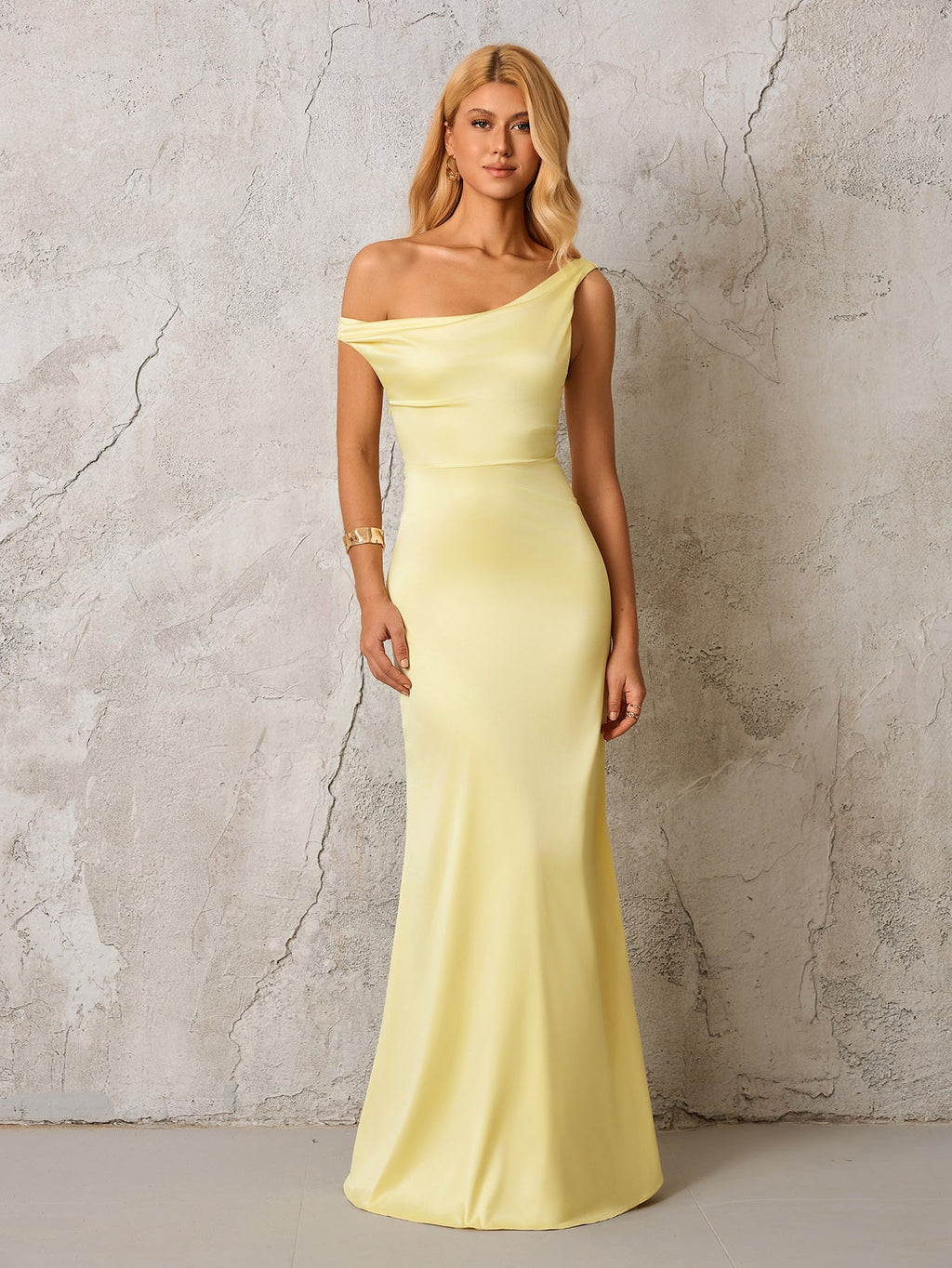 One Shoulder Backless Satin Maxi Dress