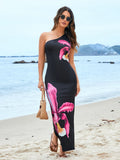 One Shoulder Slit Hem Bodycon Dress