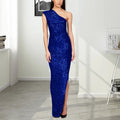 One Shoulder High Waist Slit Evening Dress Sequin Sleeveless Party Dresses New Slim Long Dresses for