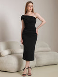 One Shoulder Ruched Midi Dress