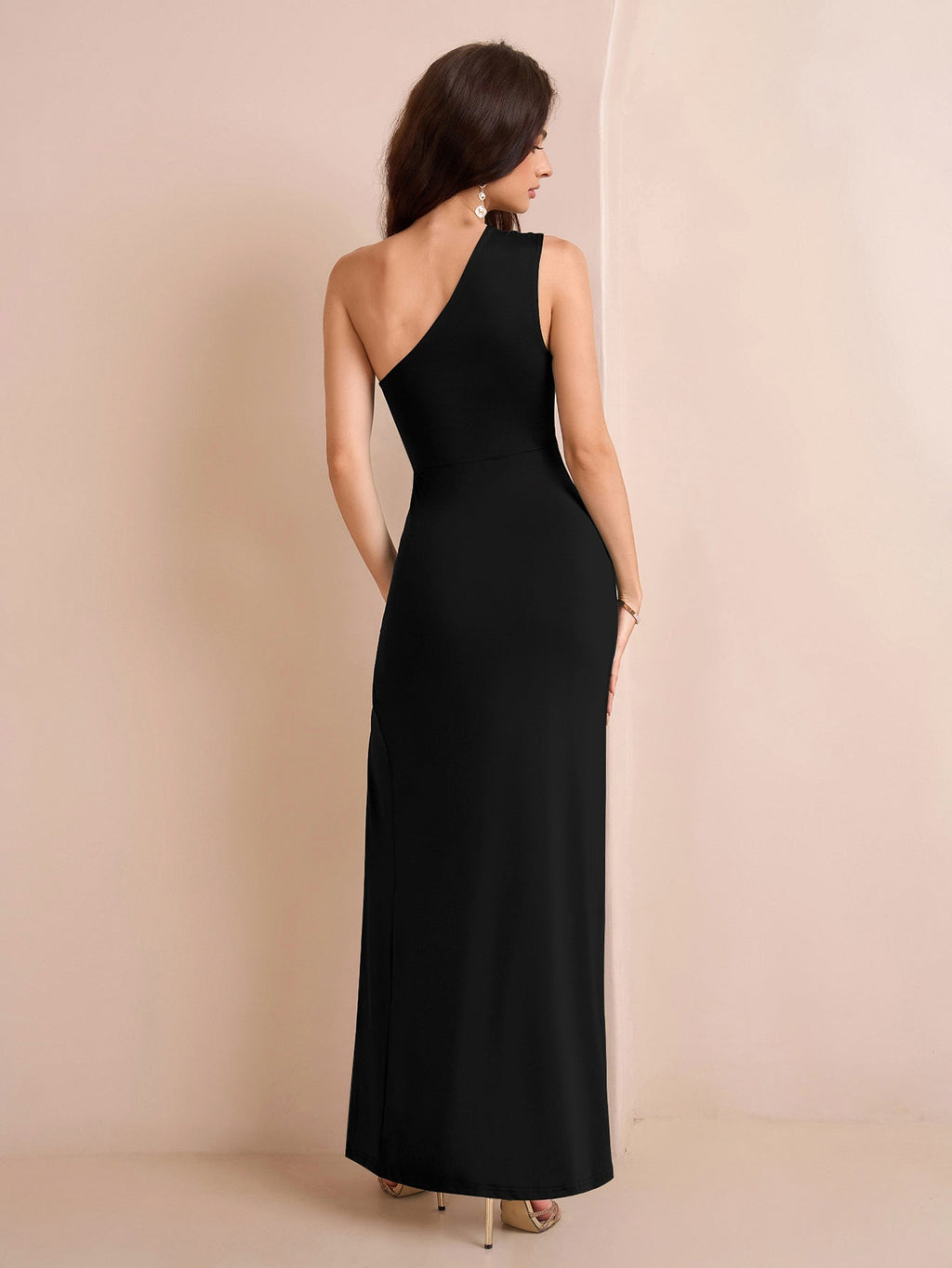 One Shoulder Ruched Waist Split Thigh Dress