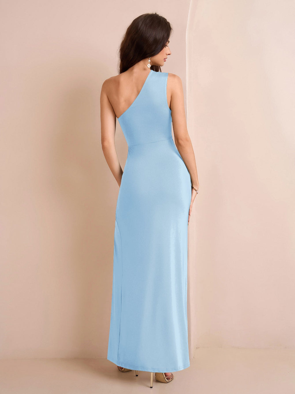 One Shoulder Ruched Waist Split Thigh Dress