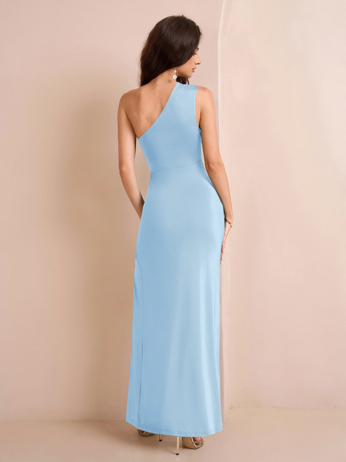 One Shoulder Ruched Waist Split Thigh Dress