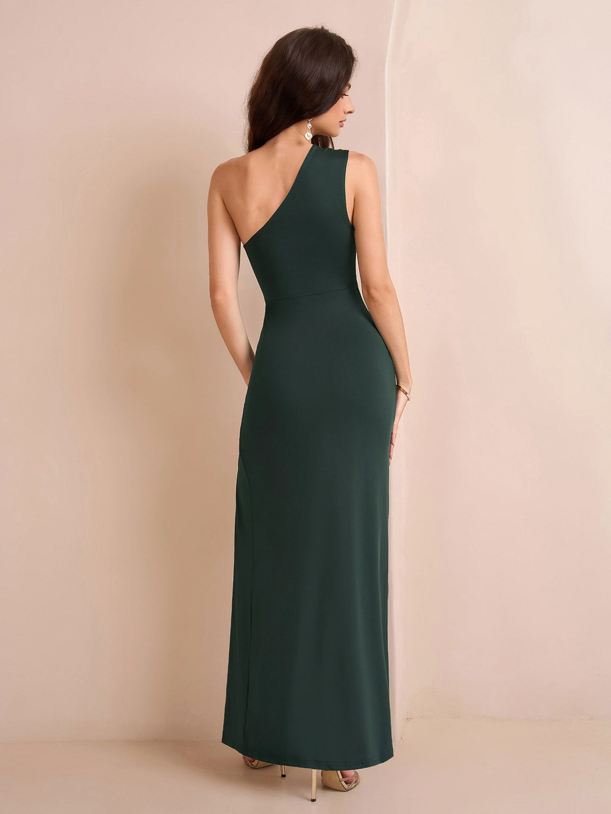 One Shoulder Ruched Waist Split Thigh Dress