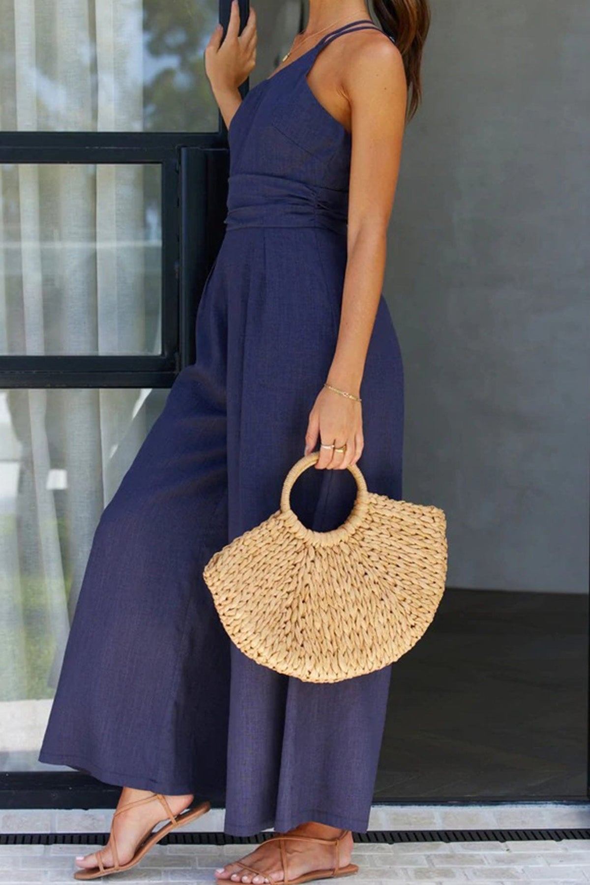 One Shoulder Color Wide Leg Jumpsuits