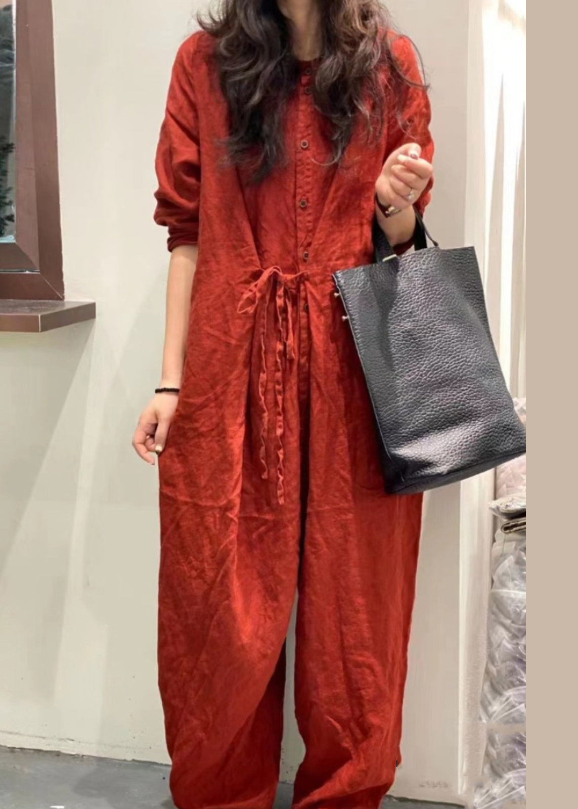 Original Design Red Lace Up Stylish Jumpsuits Fall Qa051