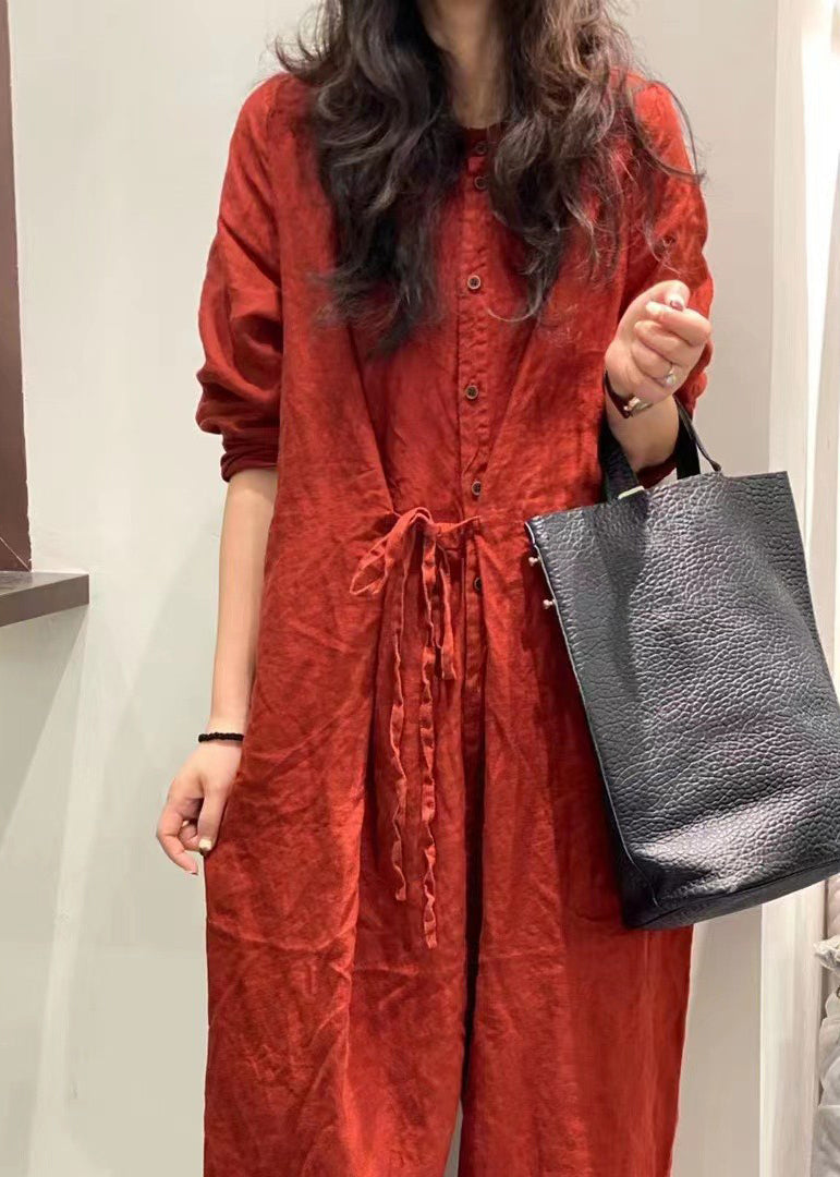 Original Design Red Lace Up Stylish Jumpsuits Fall Qa051