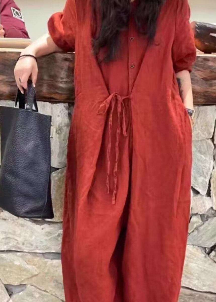 Original Design Red Lace Up Stylish Jumpsuits Fall Qa051