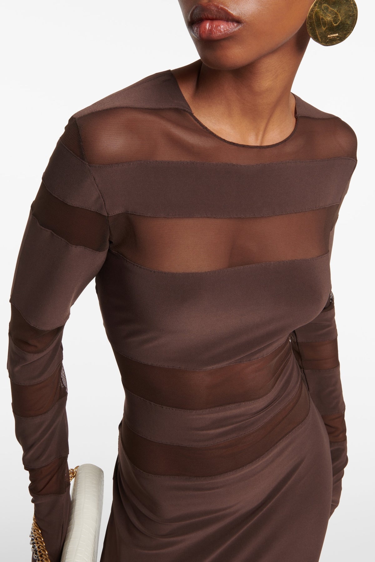 Ophelia Mesh Splice Crewneck Maxi Dress
