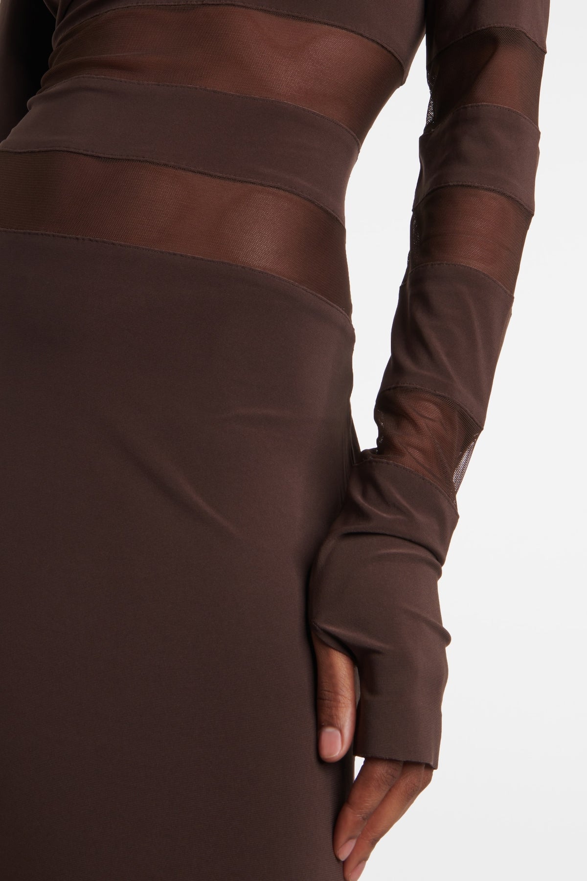 Ophelia Mesh Splice Crewneck Maxi Dress
