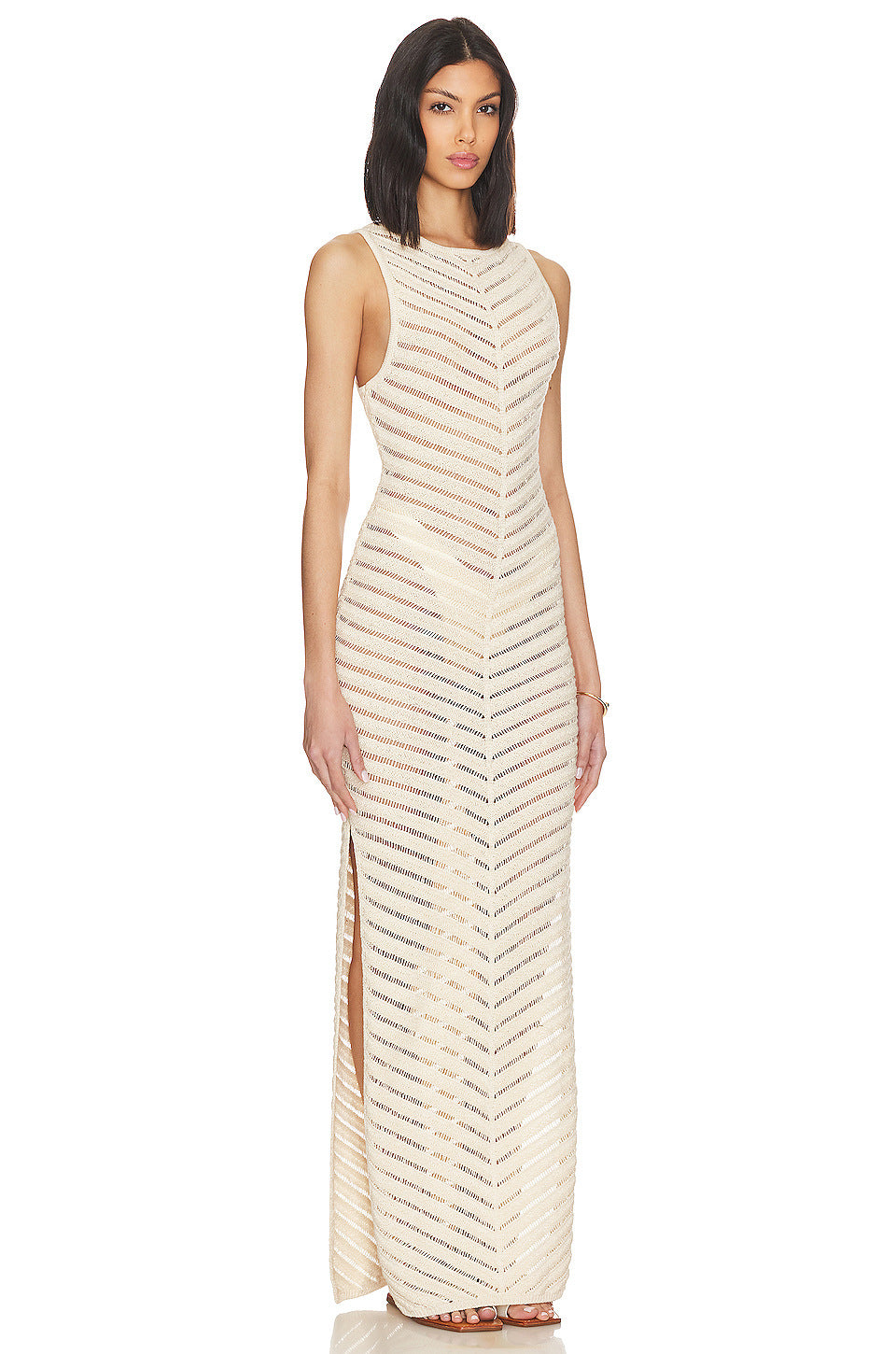 Knit Sleeve Split Midi Dress