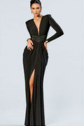 Lynn V-neck Long Sleeve Split Maxi Dress