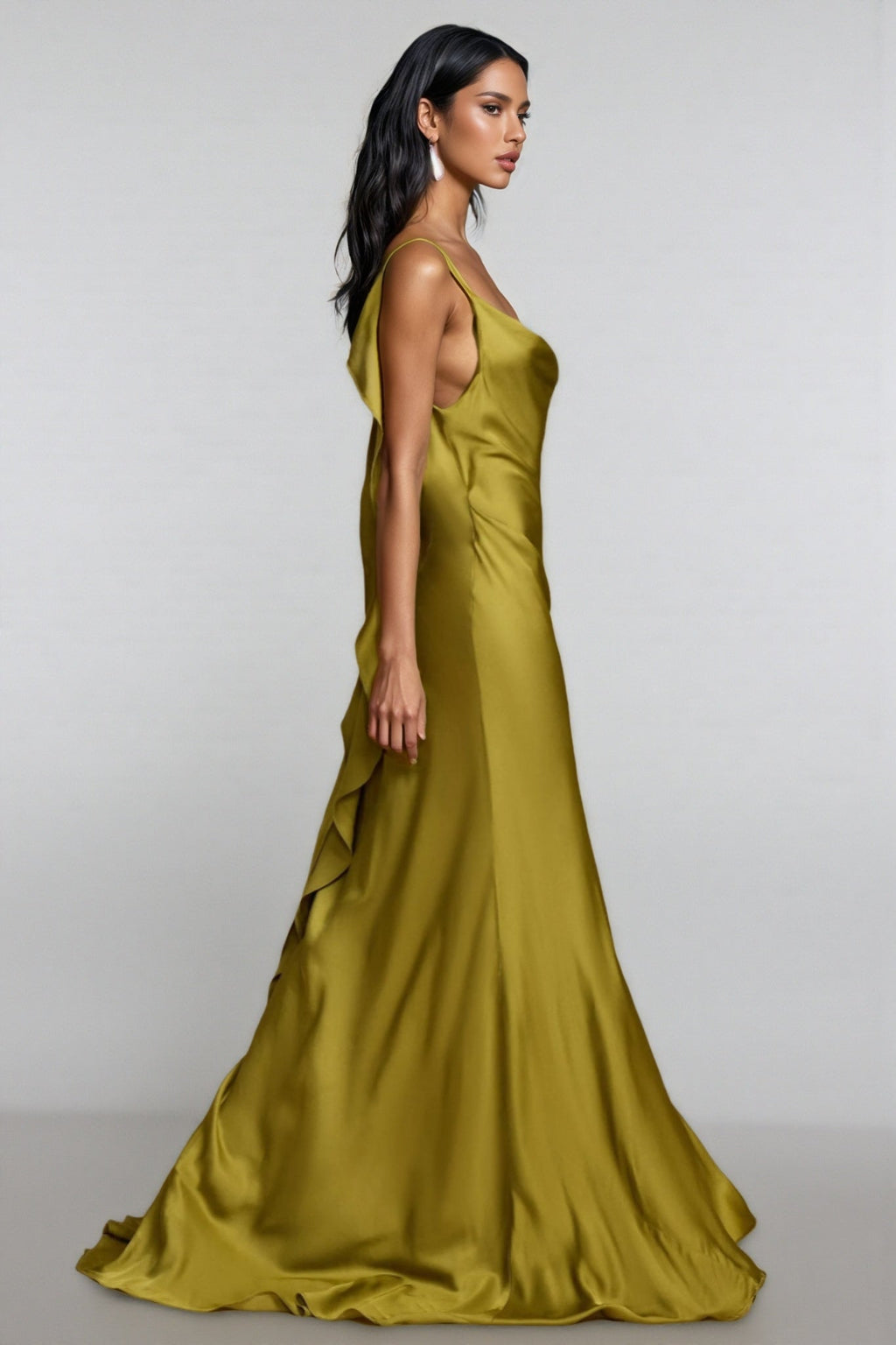 Lelia Satin Backless Frill Maxi Dress
