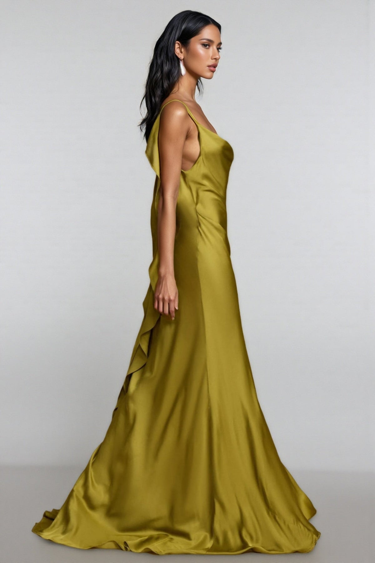 Lelia Satin Backless Frill Maxi Dress