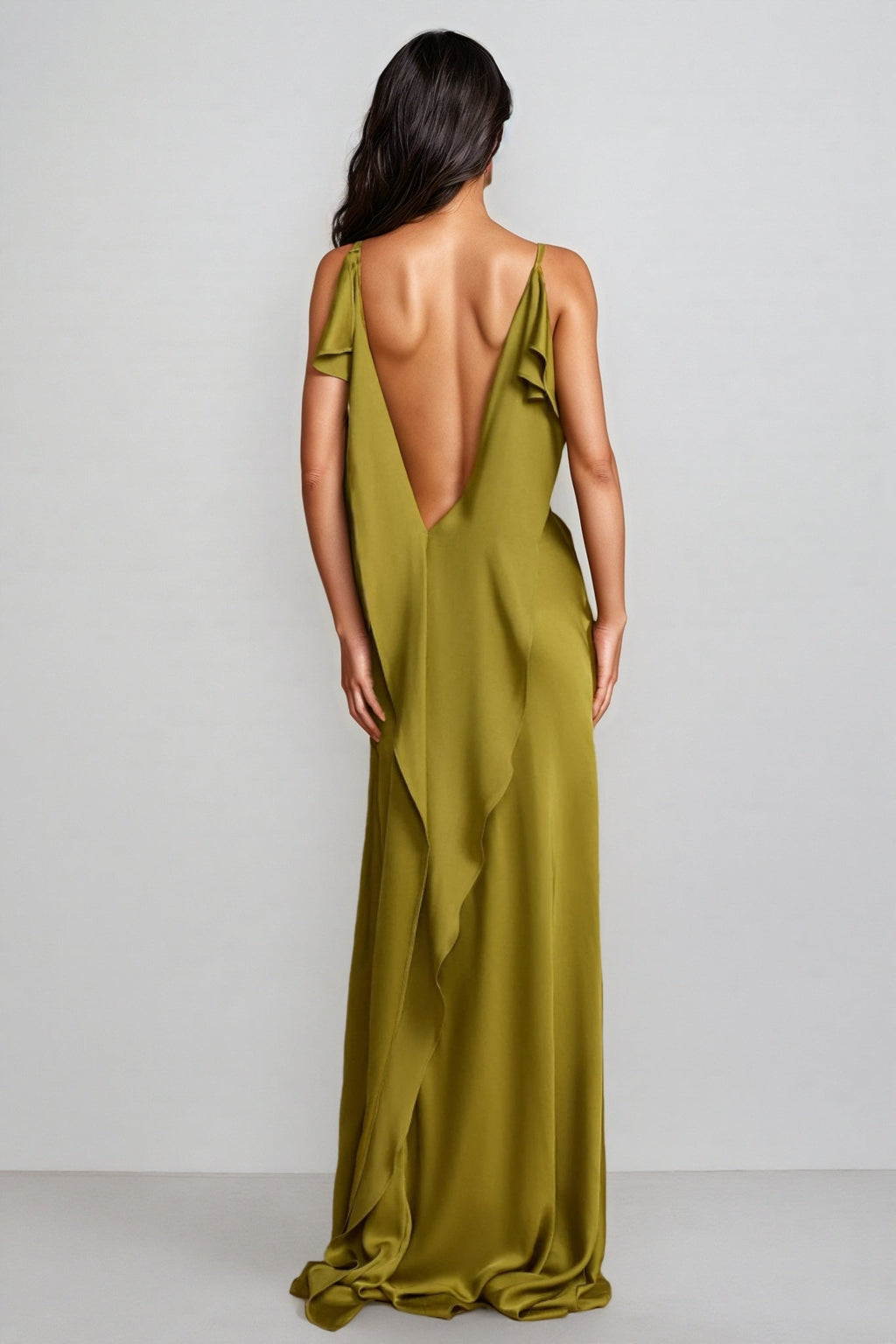 Lelia Satin Backless Frill Maxi Dress
