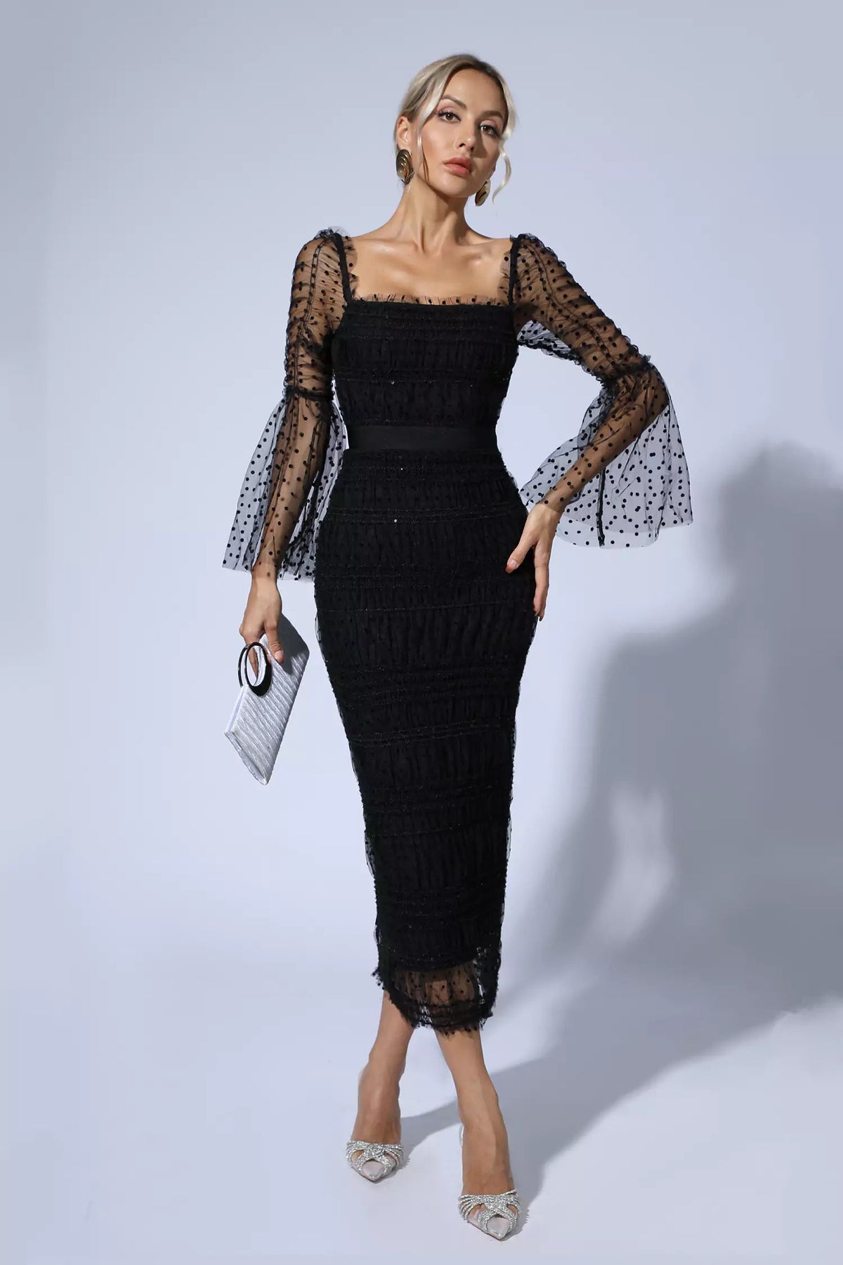Palmer Black Mesh Midi Dress