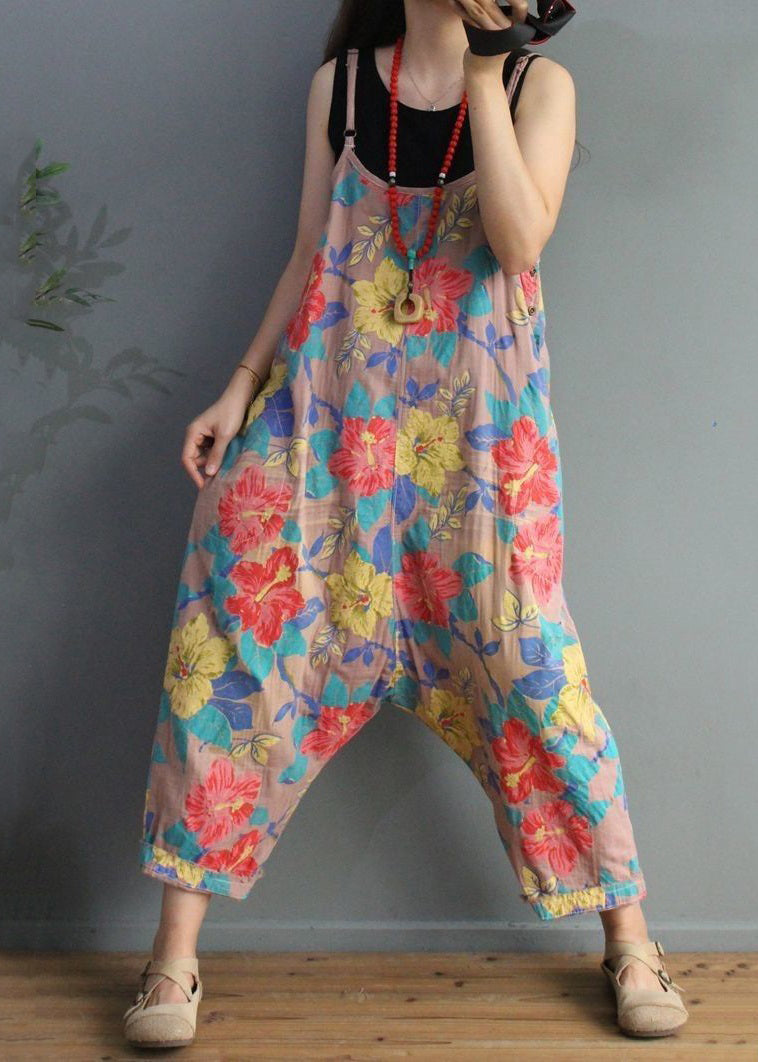 Pink Pockets Cotton Jumpsuit High Waist Summer Mn045