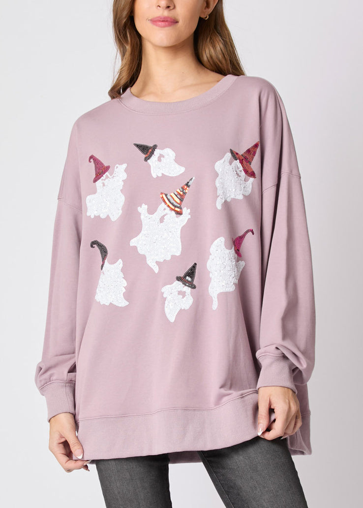 Grey O Neck Print Cotton Sweatshirts Fall Ae1035