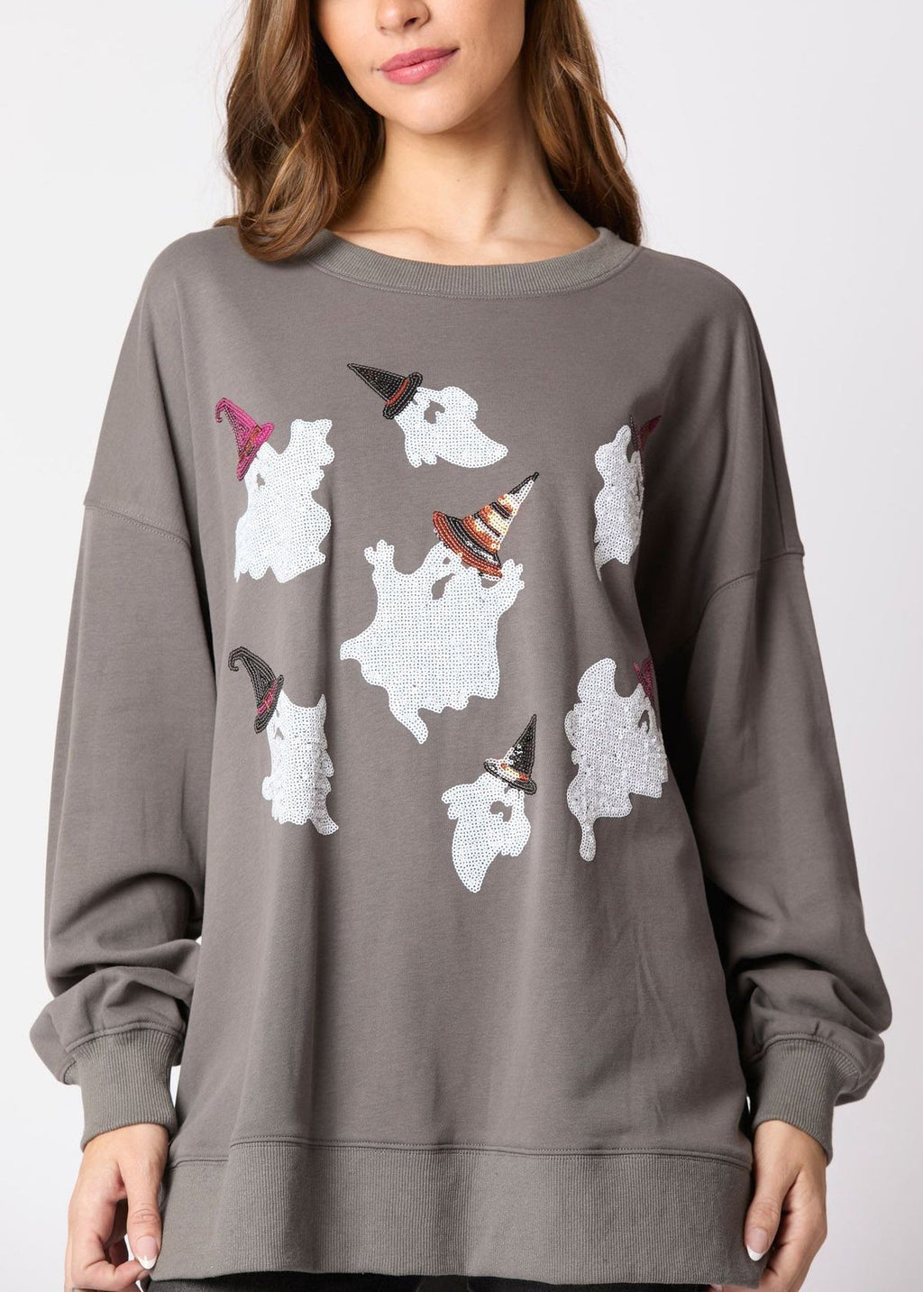 Grey O Neck Print Cotton Sweatshirts Fall Ae1035