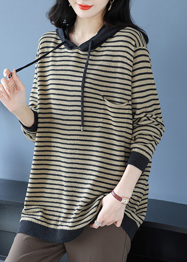 Yellow Hooded Striped Woolen Knit Sweaters Winter Rl028
