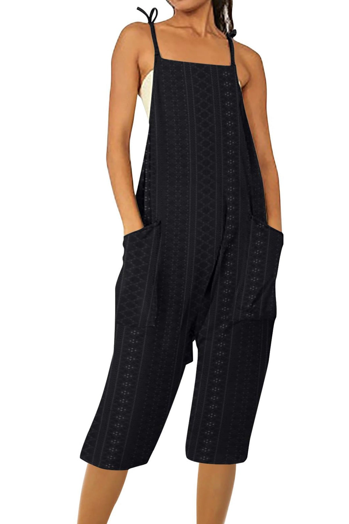 Pocket Eyelet Cami Capri Jumpsuits