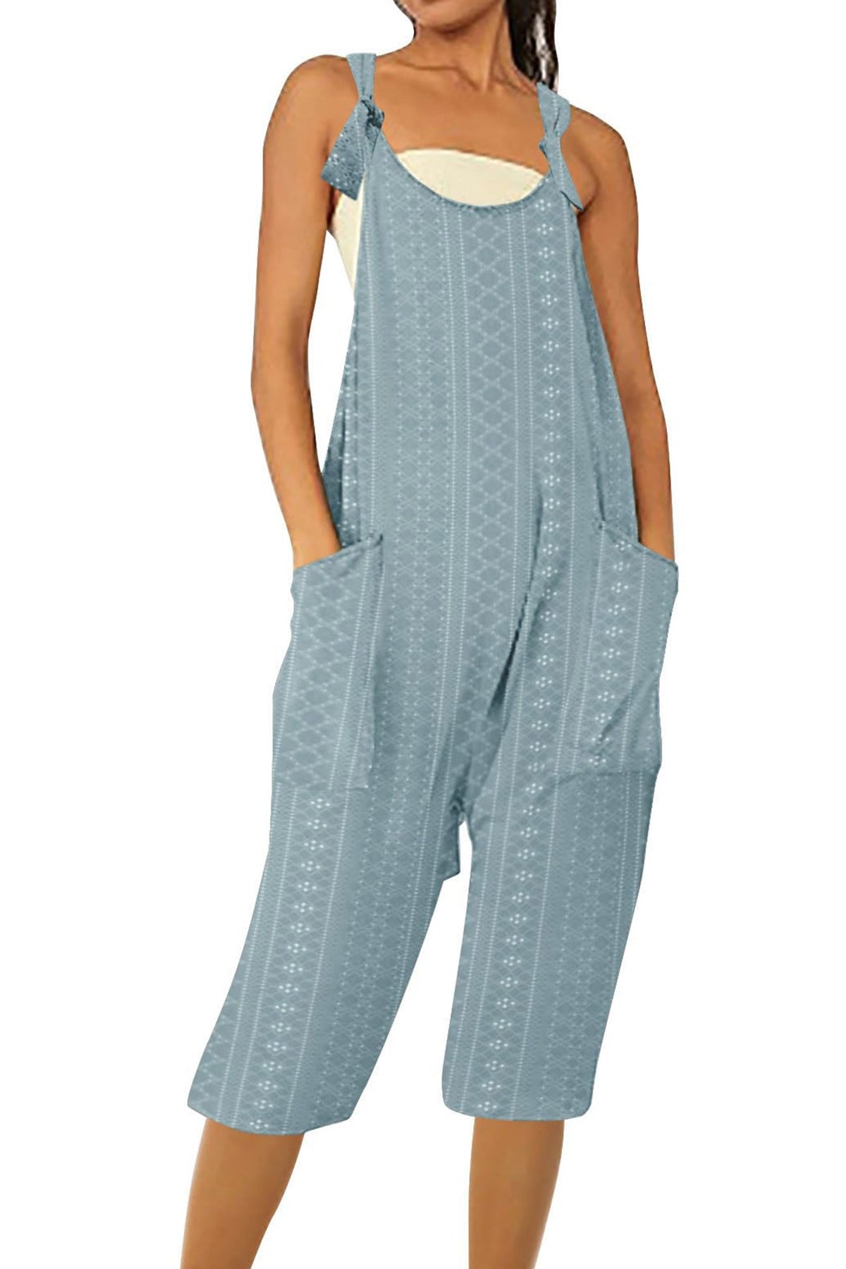 Pocket Eyelet Cami Capri Jumpsuits