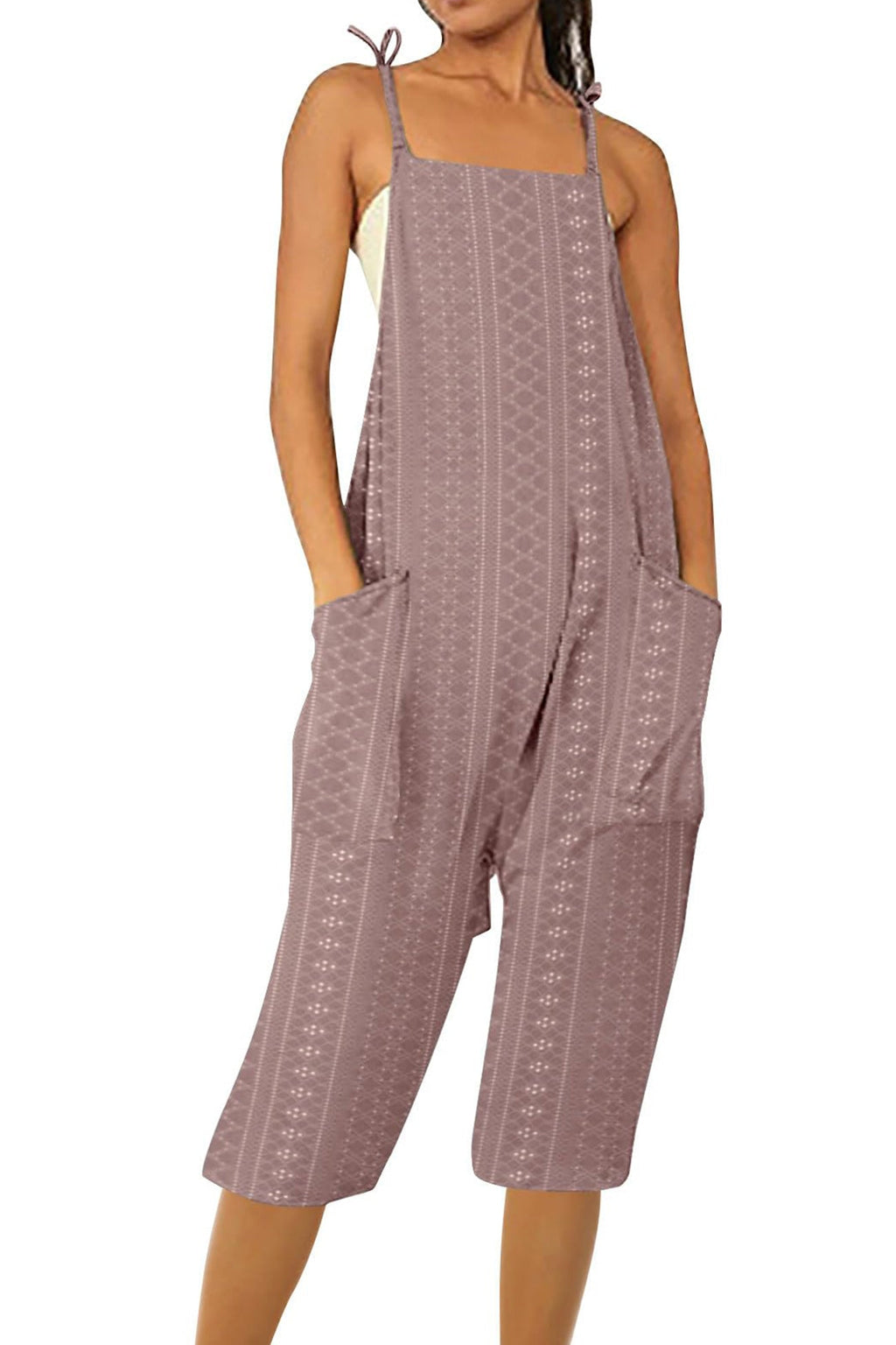 Pocket Eyelet Cami Capri Jumpsuits