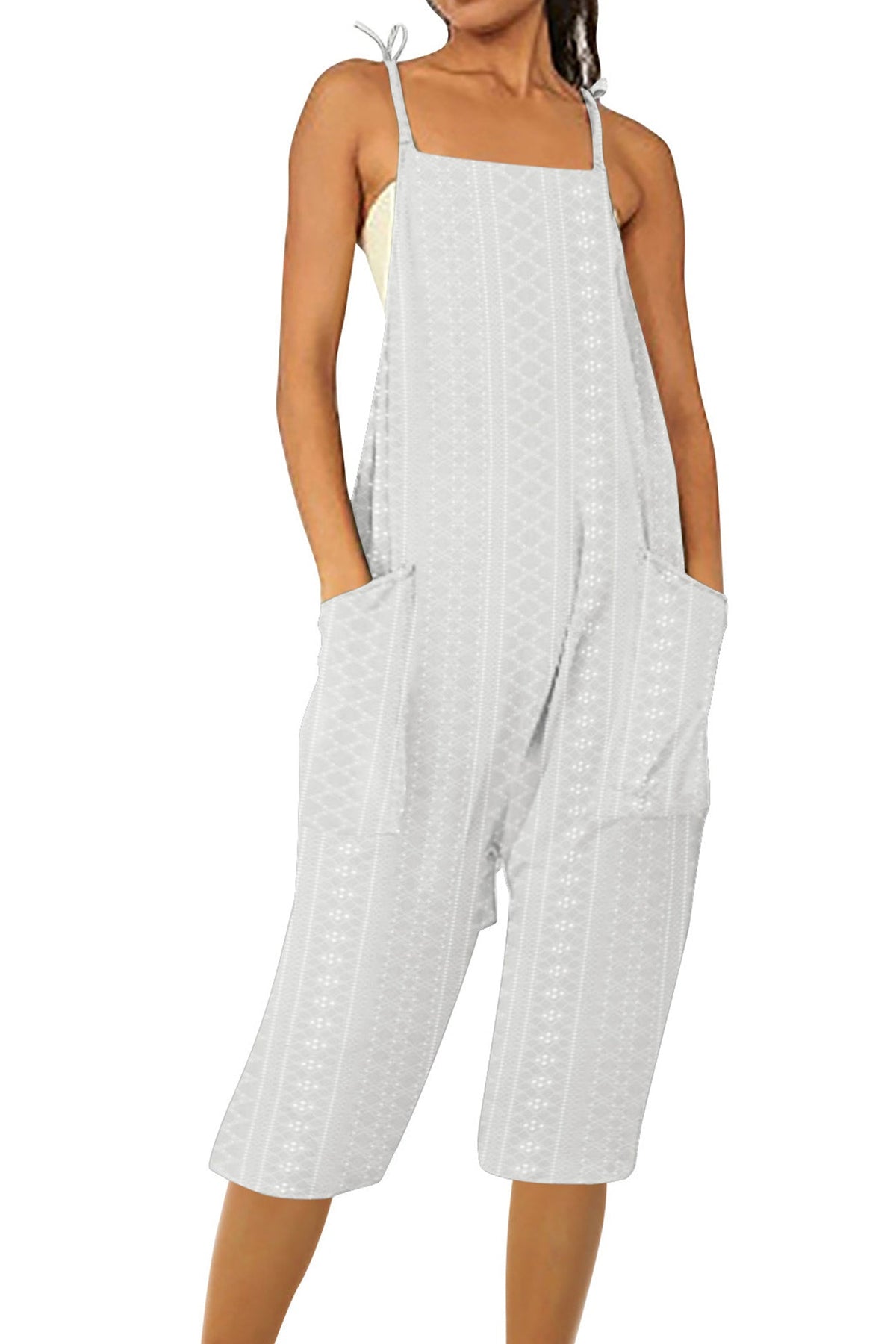 Pocket Eyelet Cami Capri Jumpsuits