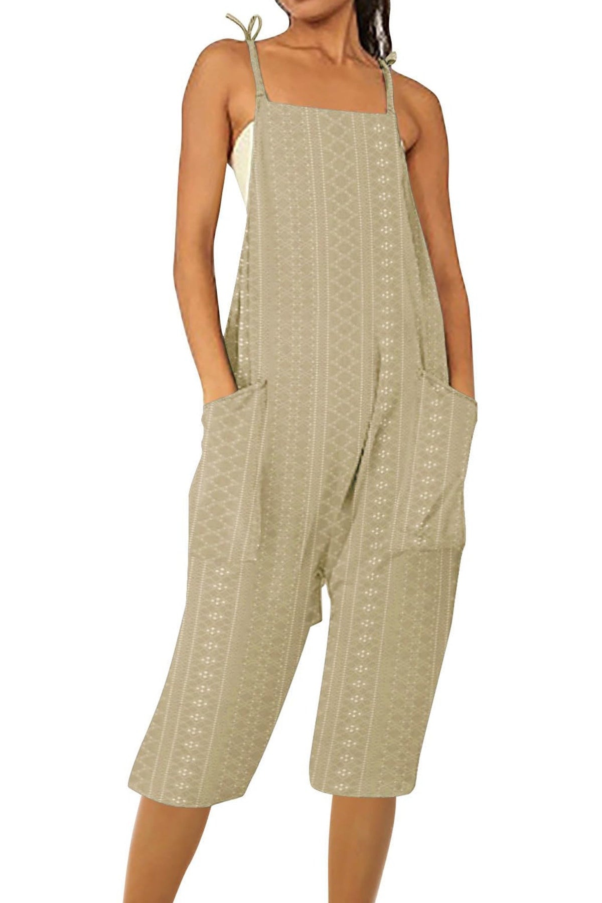 Pocket Eyelet Cami Capri Jumpsuits