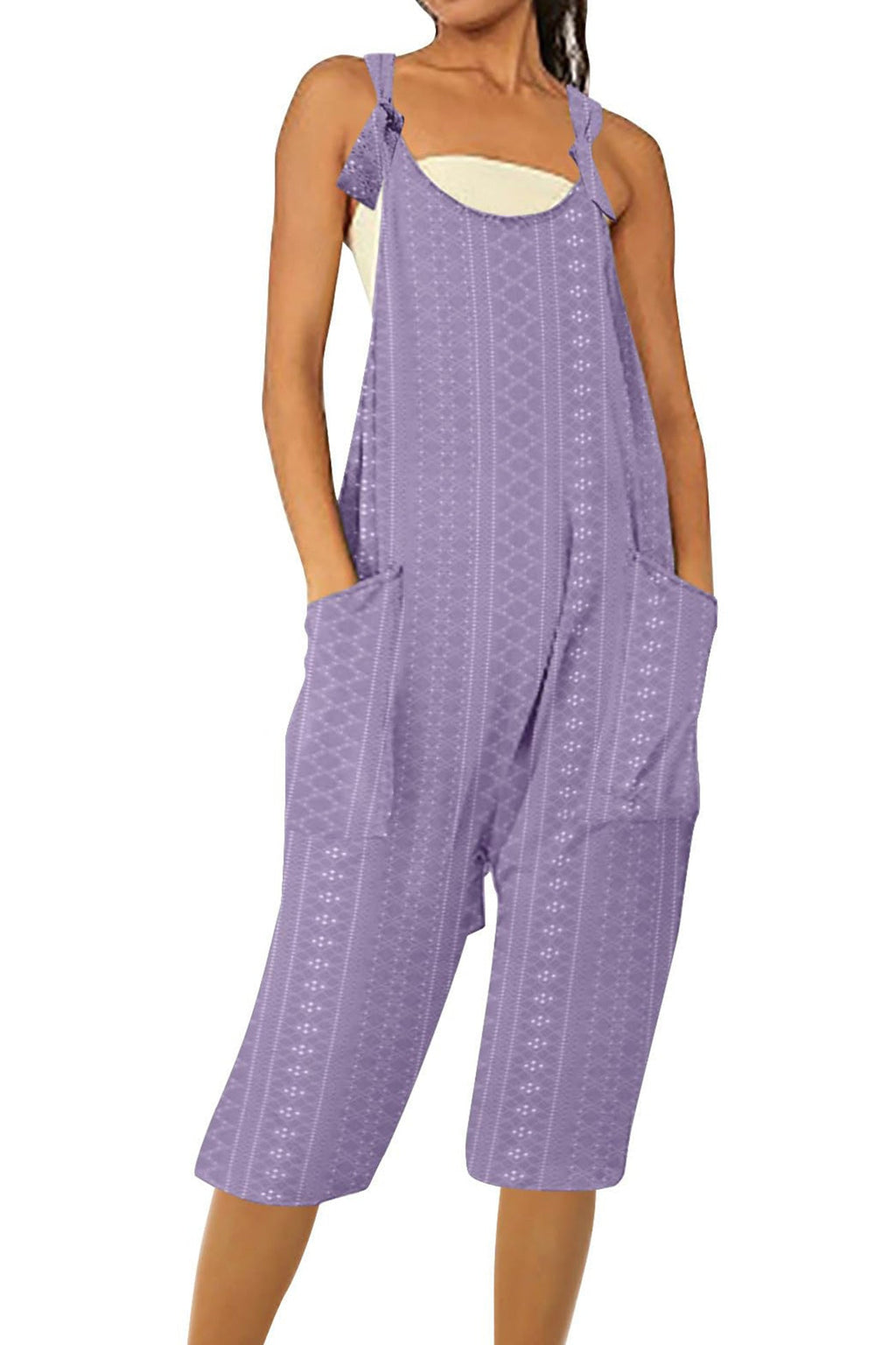 Pocket Eyelet Cami Capri Jumpsuits