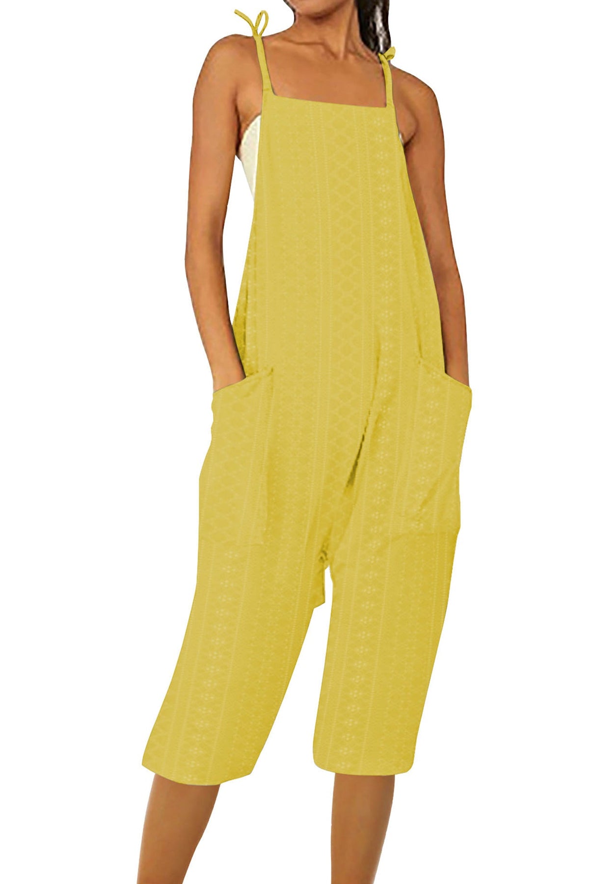 Pocket Eyelet Cami Capri Jumpsuits
