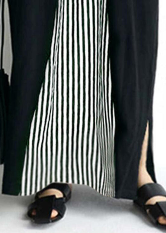 Pocket Short Sleeve Splicing Striped Color Black Maxi Dress Lc0019