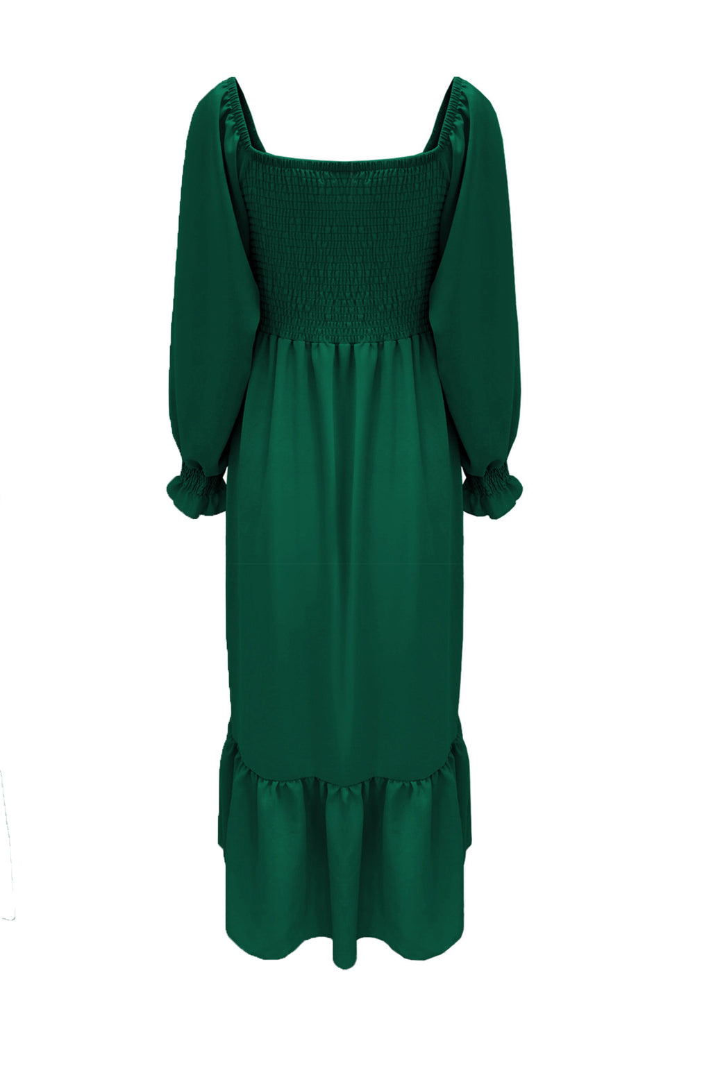 Puff Sleeve Smocked Ruffle Midi Dress