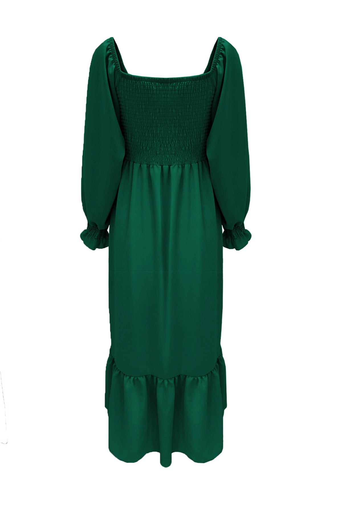 Puff Sleeve Smocked Ruffle Midi Dress