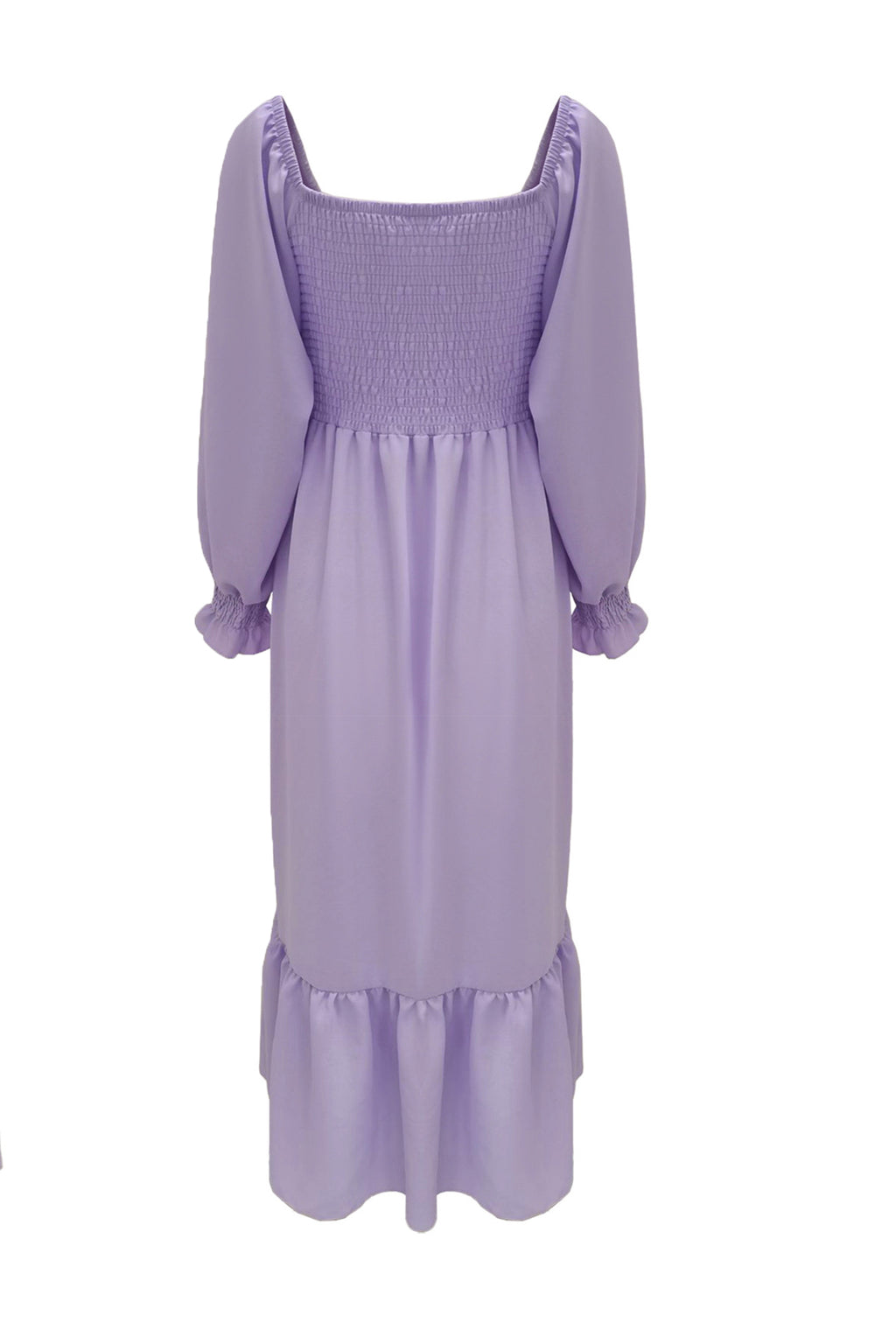 Puff Sleeve Smocked Ruffle Midi Dress