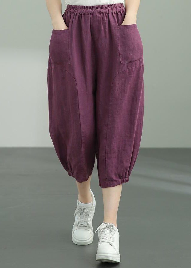 Purple Pockets Patchwork Linen Lantern Pants Summer Ly0595